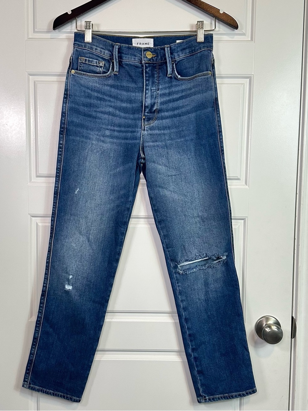 Frame Le Sylvie Crop Straight Leg Distressed Mid Rise Stretch Jeans Size 25 - Picture 2 of 15